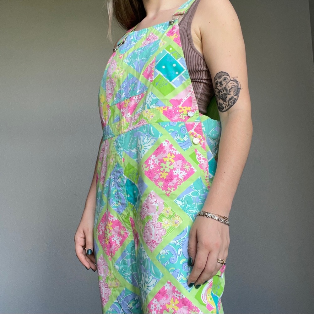 Vintage Lilly Pulitzer Women’s Multicolored Floral Cotton Summer Overalls Sz 8 - Picture 6 of 12